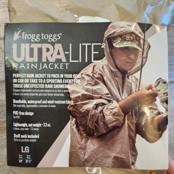 Frogg Toggs Ultra Lite2 Rain Jacket Men’s L Khaki Waterproof Packable NEW Gear - Picture 2 of 8